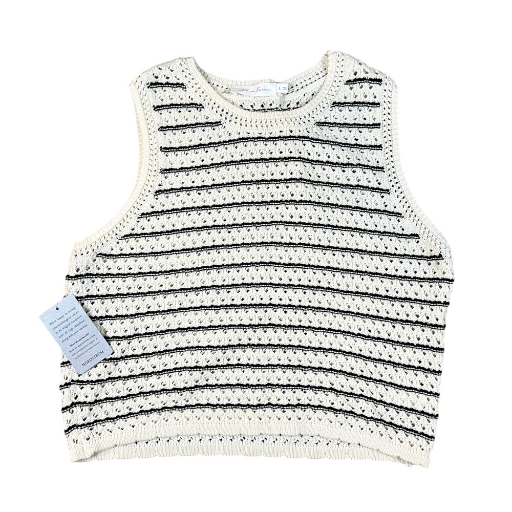 All in Favor Large Ivory/ Cream Black Stripe Open Knit Cropped Sweater Tank New